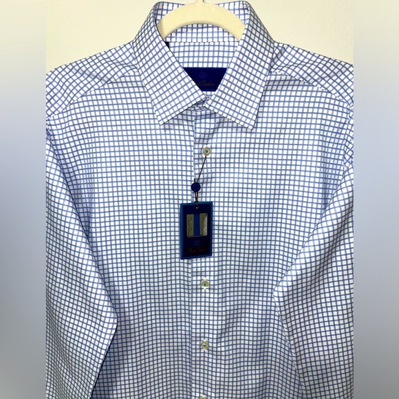 David Donahue white and blue checkered Shirt. Size 15.5 34/35 Slim - Picture 2 of 3